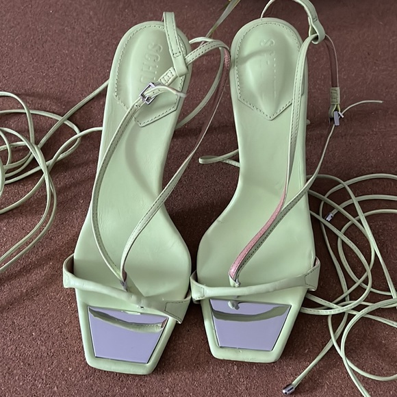 Schutz Vikki Leather Ankle Wrap Thong Dress Sandals Fresh Green Size 8